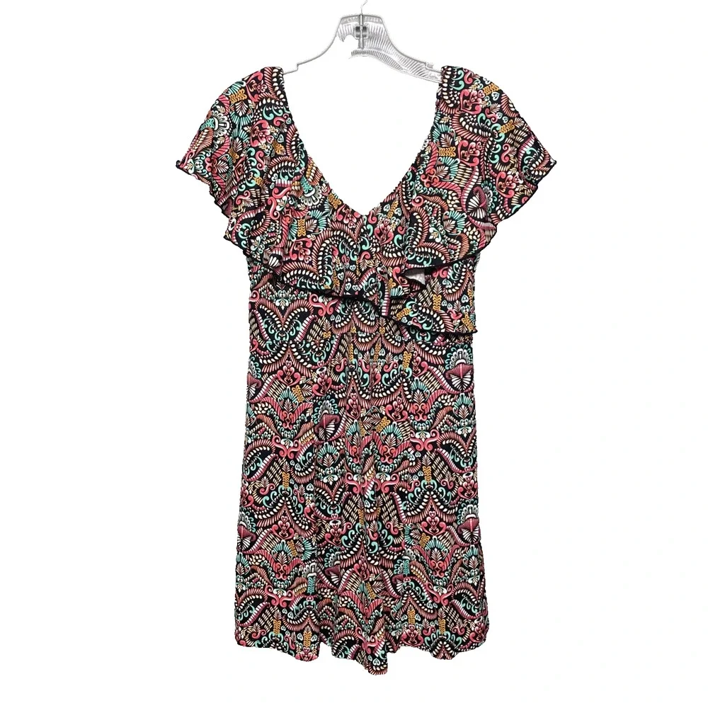 Fit 4 U Womens Size 14 Swim Dress One Piece Paisley Ruffle Tummy Control